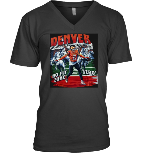 Denver Broncos No Fly Zone Sz80 Dark Horse V Neck T Shirt