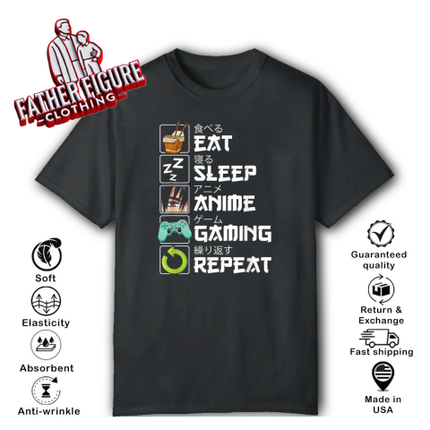 Eat Sleep Anime Gaming Repeat Kawaii Otaku Anime Manga T Shirt