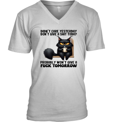 Cat Didn039T Care Yesterday Don039T Give A Shit Today Probably V Neck T Shirt