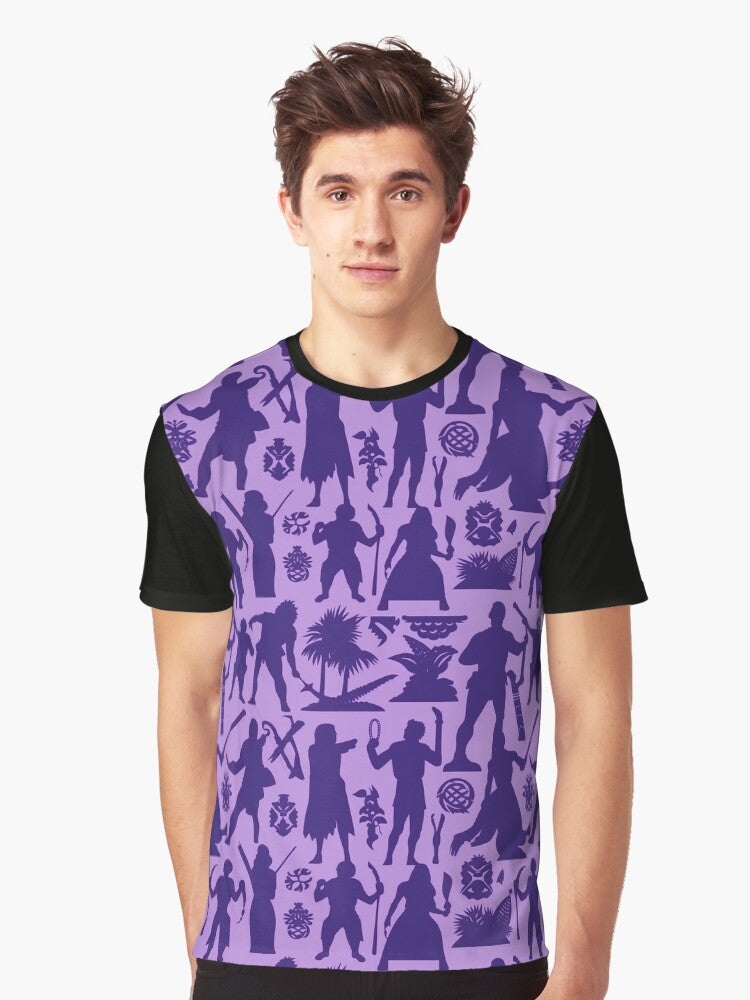 dark human silhouettes on purple background Different pattern size Email me Graphic T Shirt T Shirt Streetwear Style