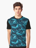 blue abstract wavy fishes Different pattern size Email me Graphic T Shirt T Shirt Streetwear Style Gift Ready