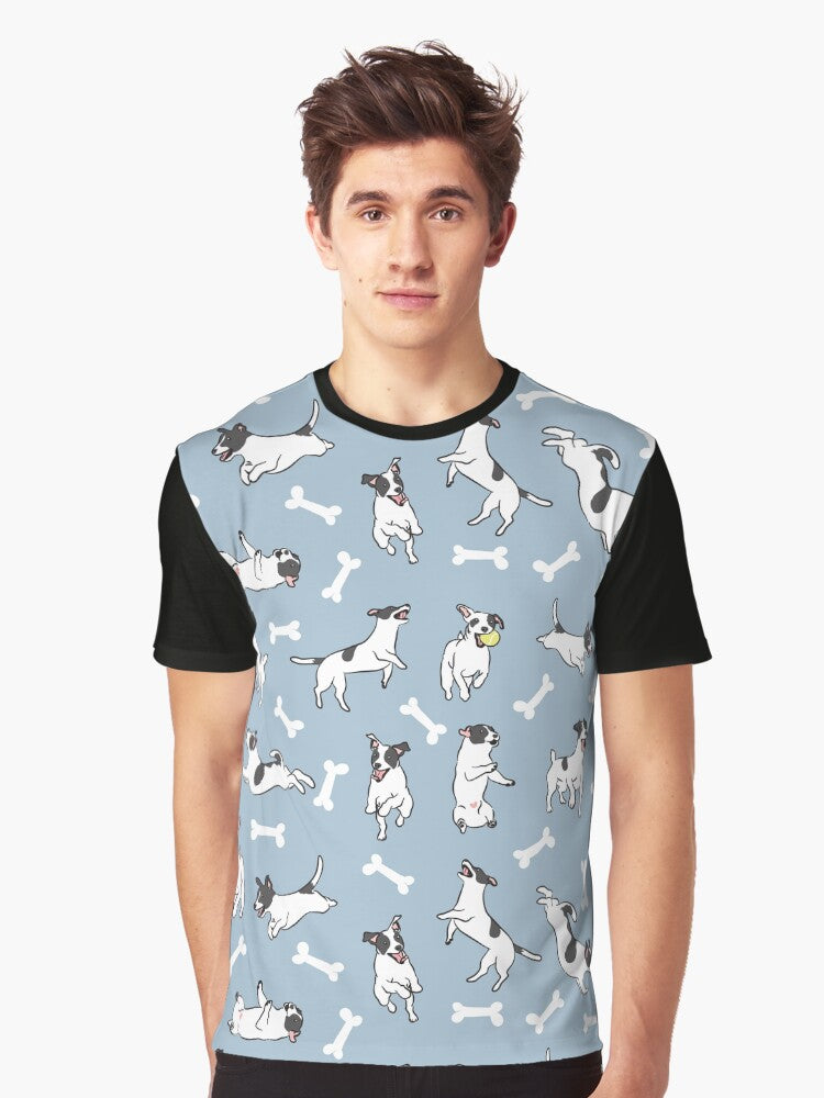 Playing Black and White Jack Russell Terrier Blue Graphic T Shirt T Shirt Best Seller Look Top Rated