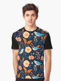 colorful seamless pattern with flower and birds Different pattern size Email me Graphic T Shirt T Shirt AI Inspired Art