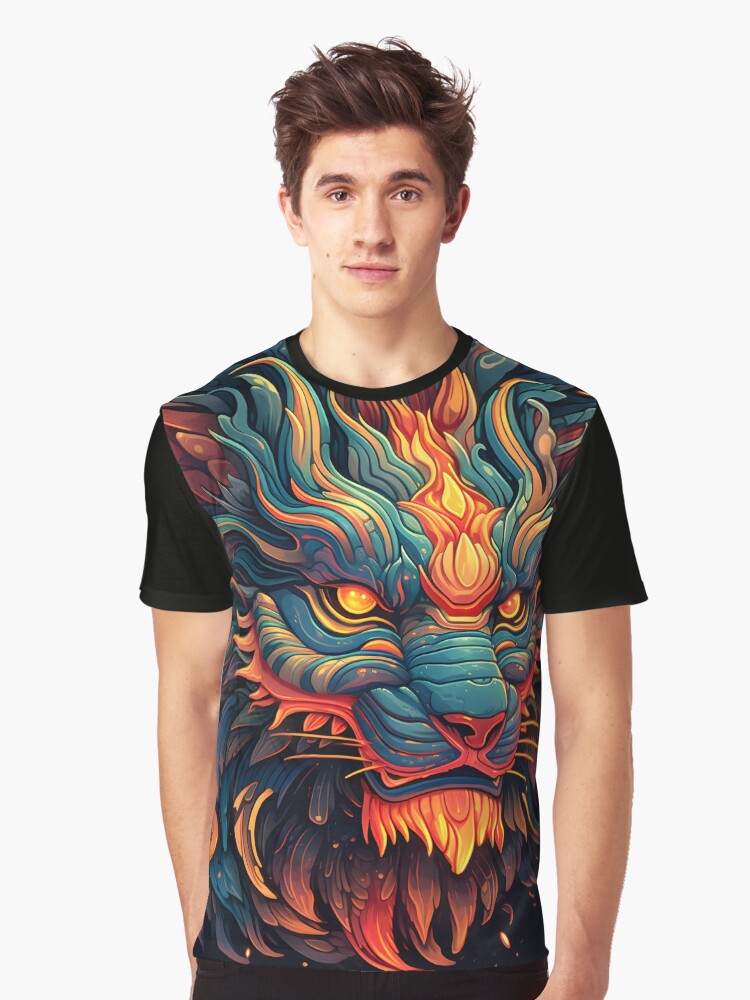 Digital Art Tiger Graphic Colorful Tiger Abstract Blue and Fire Orange Flaming tiger Graphic T Shirt T Shirt