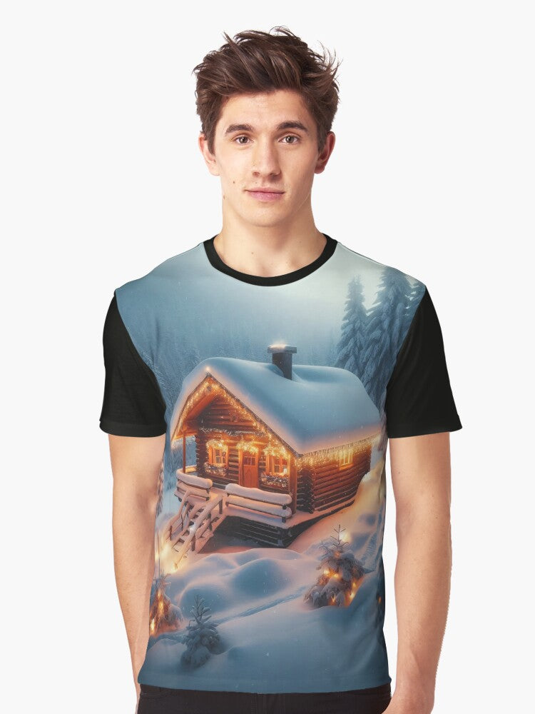 A cozy log cabin nestled in a snowy winter wonderland Graphic T Shirt T Shirt Viral TikTok Daily Wear