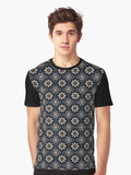 Intricate circular floral design swirling petals central flower beige tones on dark background Graphic T Shirt T Shirt