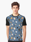 Cute Jelly Bean Cats Crayon Drawing Pattern - Cadet Blue Graphic T-Shirt