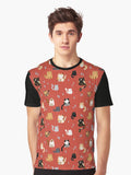 Cute Jelly Bean Cats Crayon Drawing Pattern - Poppy Red Graphic T-Shirt