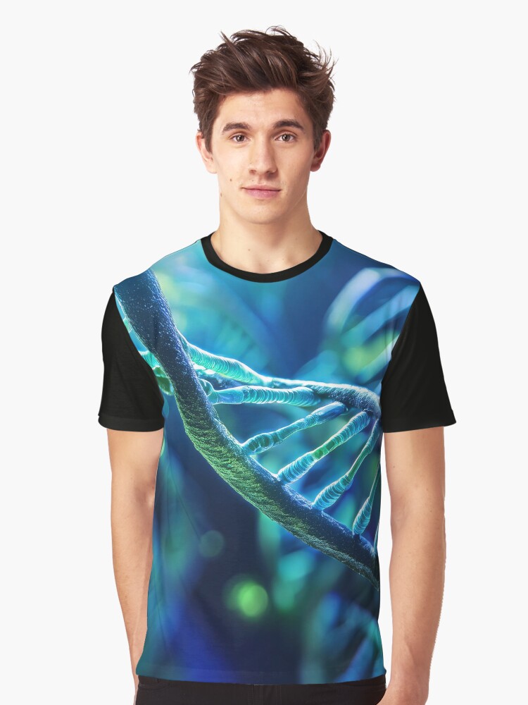 Glowing blue DNA double helix illuminated by a spotlight Graphic T Shirt T Shirt Trending US Gift Ready