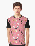 Cute Jelly Bean Cats Crayon Drawing Pattern - Playful Pink Graphic T-Shirt