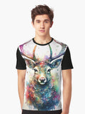 A majestic deer with large antlers surrounded by a colorful watercolor background Graphic T Shirt T Shirt