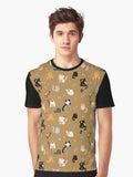 Cute Jelly Bean Cats Crayon Drawing Pattern - Khaki Tan Brown Graphic T-Shirt