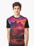 Fiery sunset illuminates a majestic mountain range casting a vibrant glow on the landscape Graphic T Shirt T Shirt