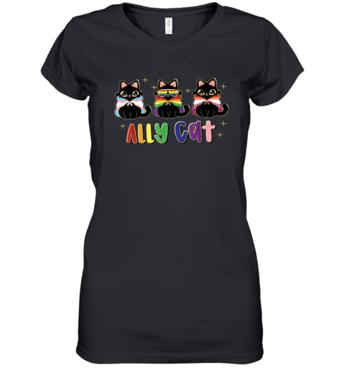 Ally Cat Rainbow Lgbt Pride Flag Gay Pride Month 2025 Women039S V Neck T Shirt