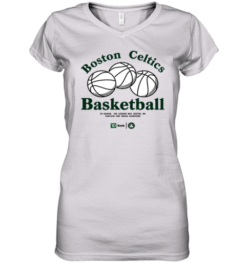 Boston Celtics Basketball Eighteen Time World Champions Women039S V Neck T Shirt