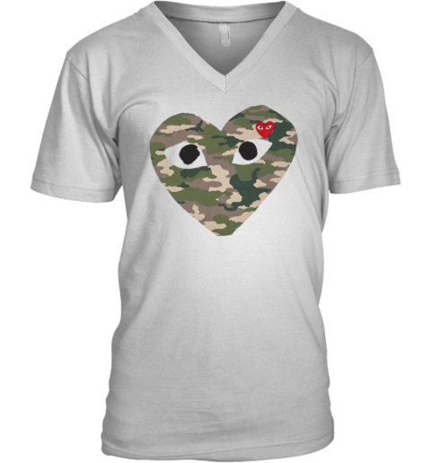 Cdg Play Camo Big Heart V Neck T Shirt