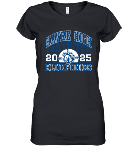 2025 Havre High School Blue Pony Fastpitch Women039S V Neck T Shirt