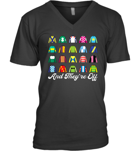 And They039Re Off Horse Racing Derby Day Funny Silks Jockey V Neck T Shirt