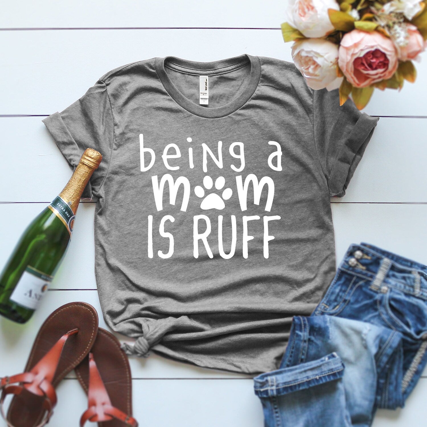 Being A Mom Is Ruff T-shirt Ladies Unisex Crewneck Shirt Dog Mom T-shirt Mom Life Is Ruff ladies tshirt dog lover gifts dog t-shirtjjj