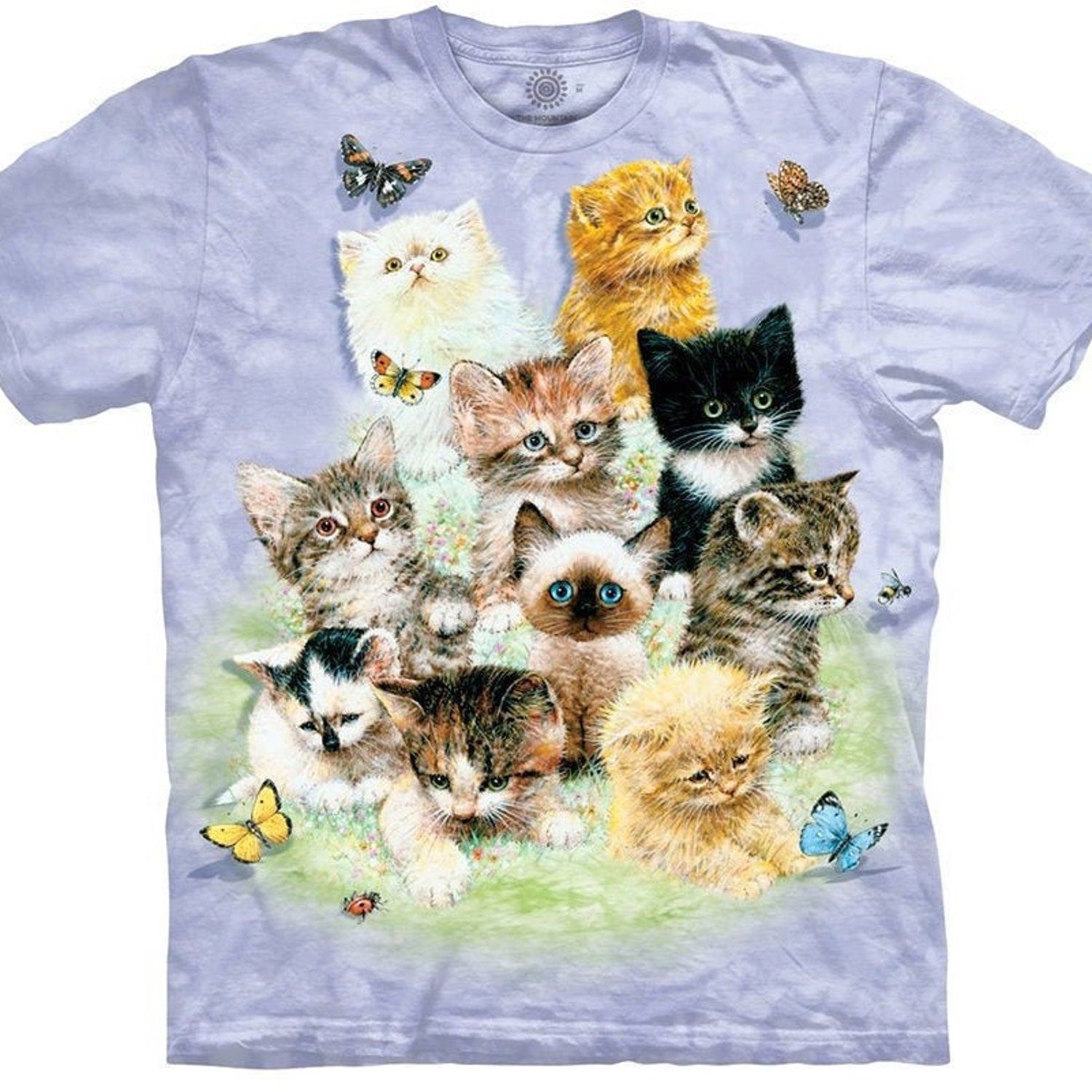 The Mountain Purple 10 Cats Tie Dyed Tee | Cute Kittens Cotton Shirt | Purring Meow Adult T-Shirt