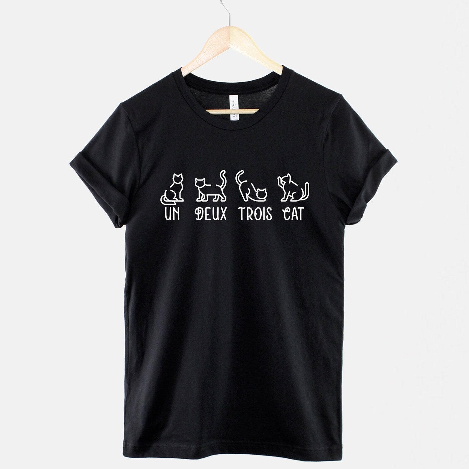 French Cat Un Deux Trois T-Shirt, Cute Cat Lover Tee, Funny French Phrase T-Shirt for Cat Moms & Dads
