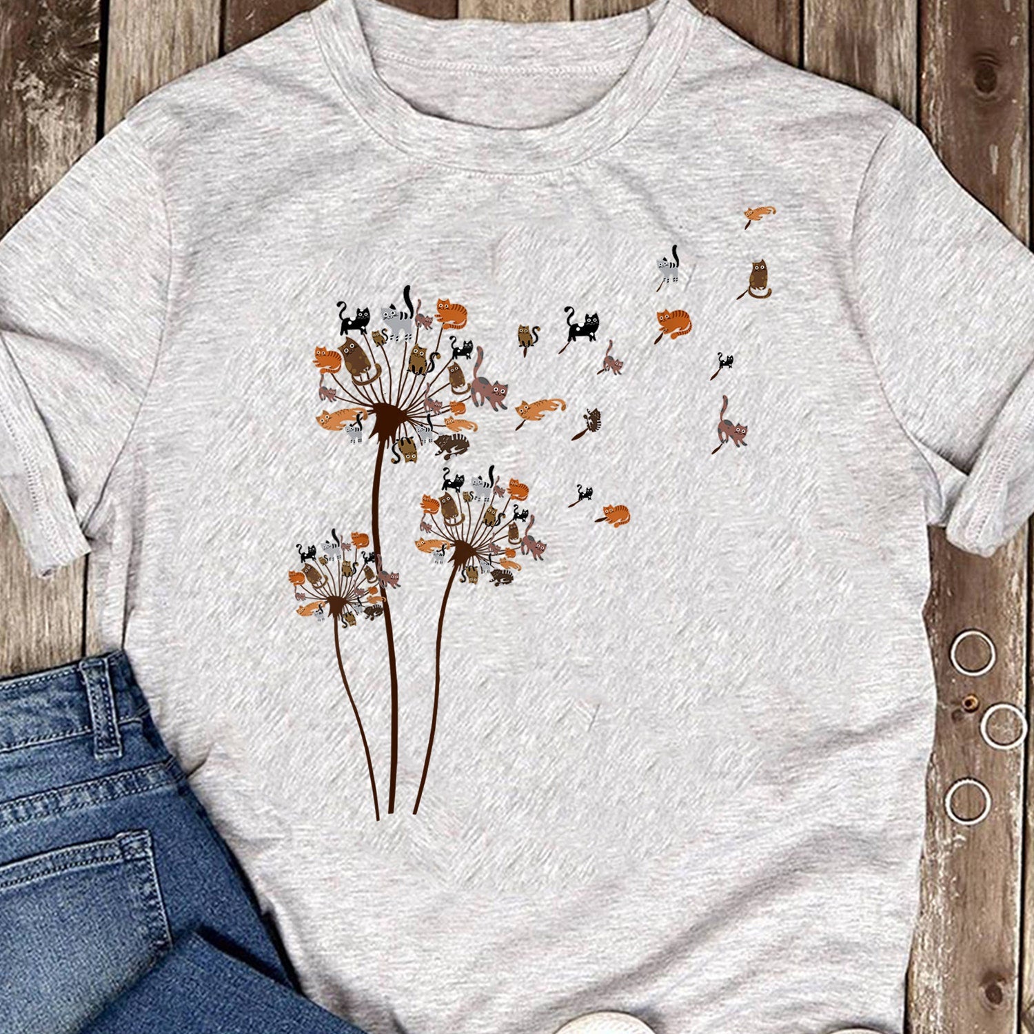 Cats Flower Fly Dandelion Shirt Cute Cat Lover T-Shirt - Cat Lover Gift, Funny Cat Shirt, Summer Shirt, Cool Cat, Cat Shirt