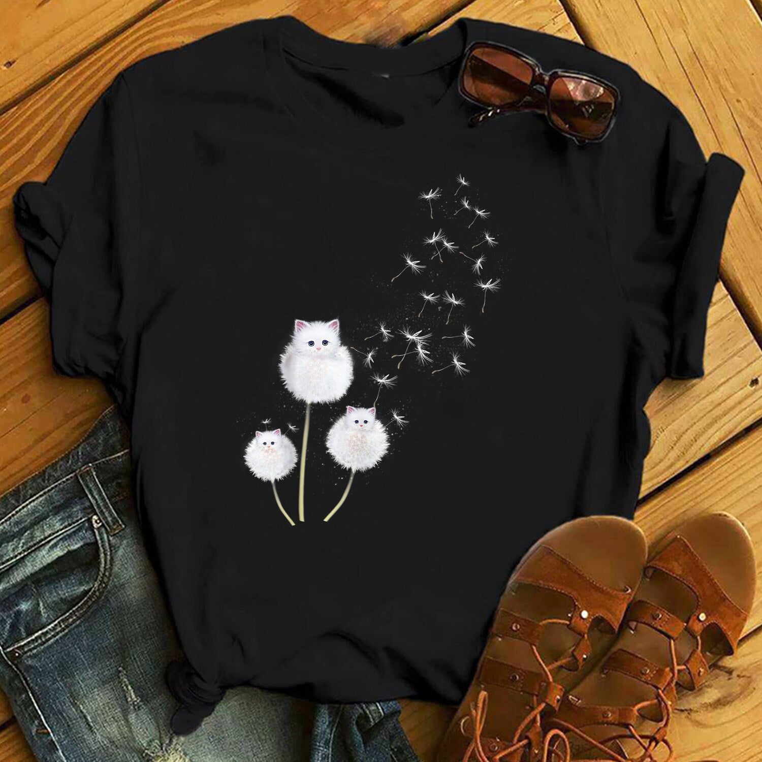 Cat Dandelion Flower T-shirt: Funny Cat Lover Gift