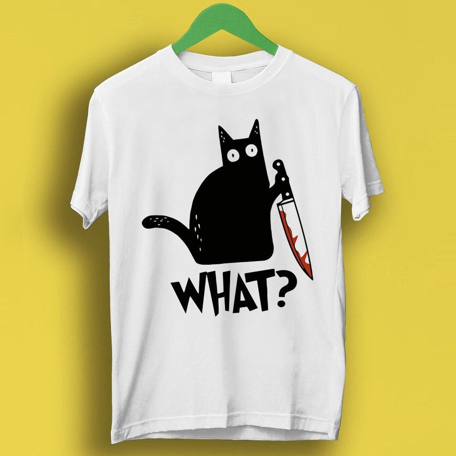 Cat What Murderous Black Cat With Knife T Shirt Meme Gift Funny Tee Vintage Style Unisex Gamer Cult Movie Music P2527
