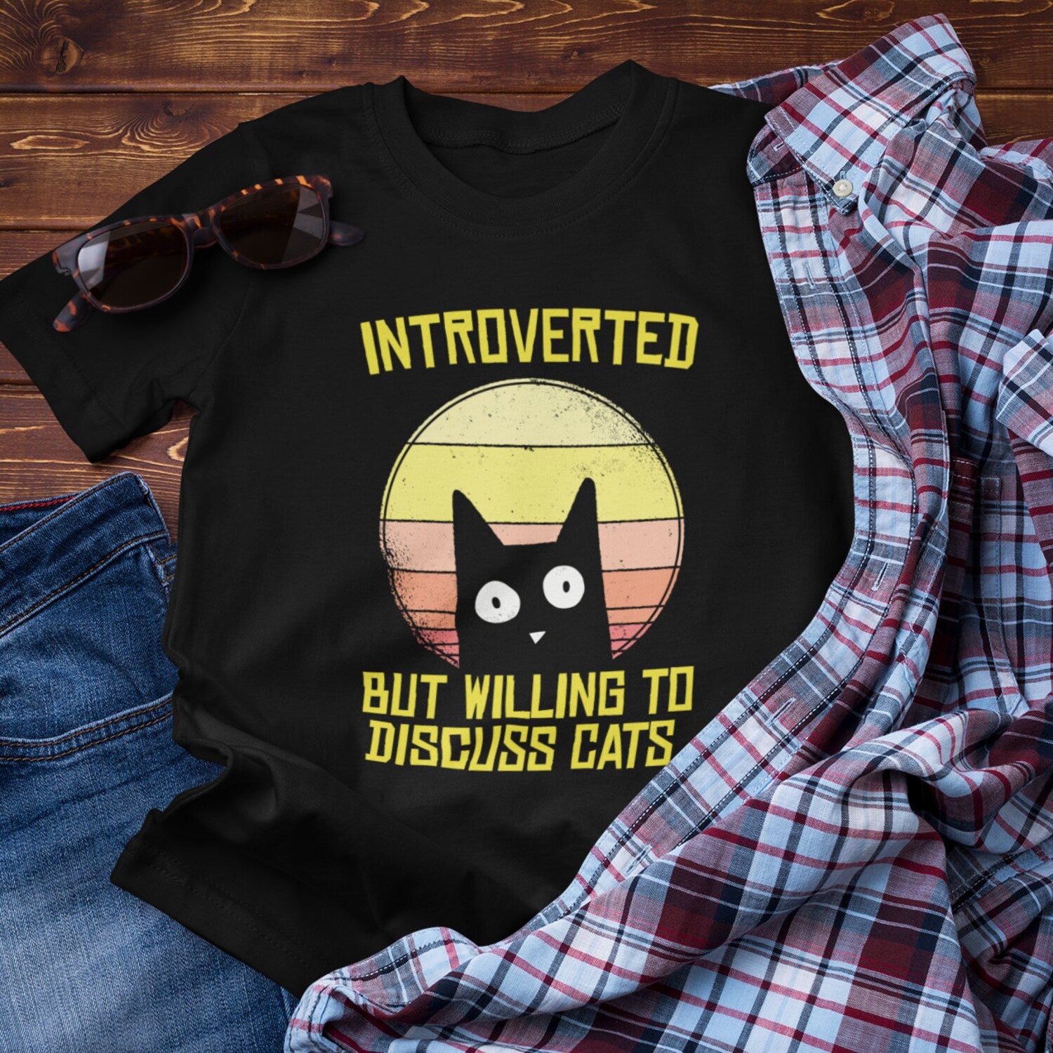 Introverted Cat Lover T-Shirt: Funny Retro Vintage Design