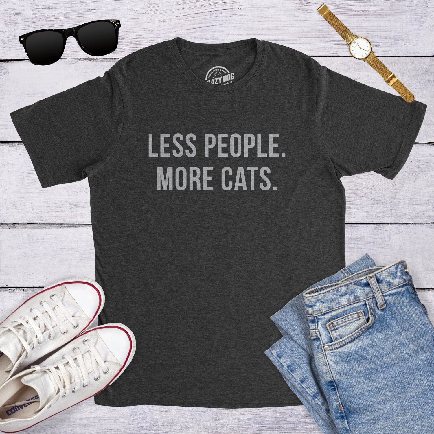 Less People More Cat T-shirt - Funny Cat Dad Shirt Gift for Cat Lovers