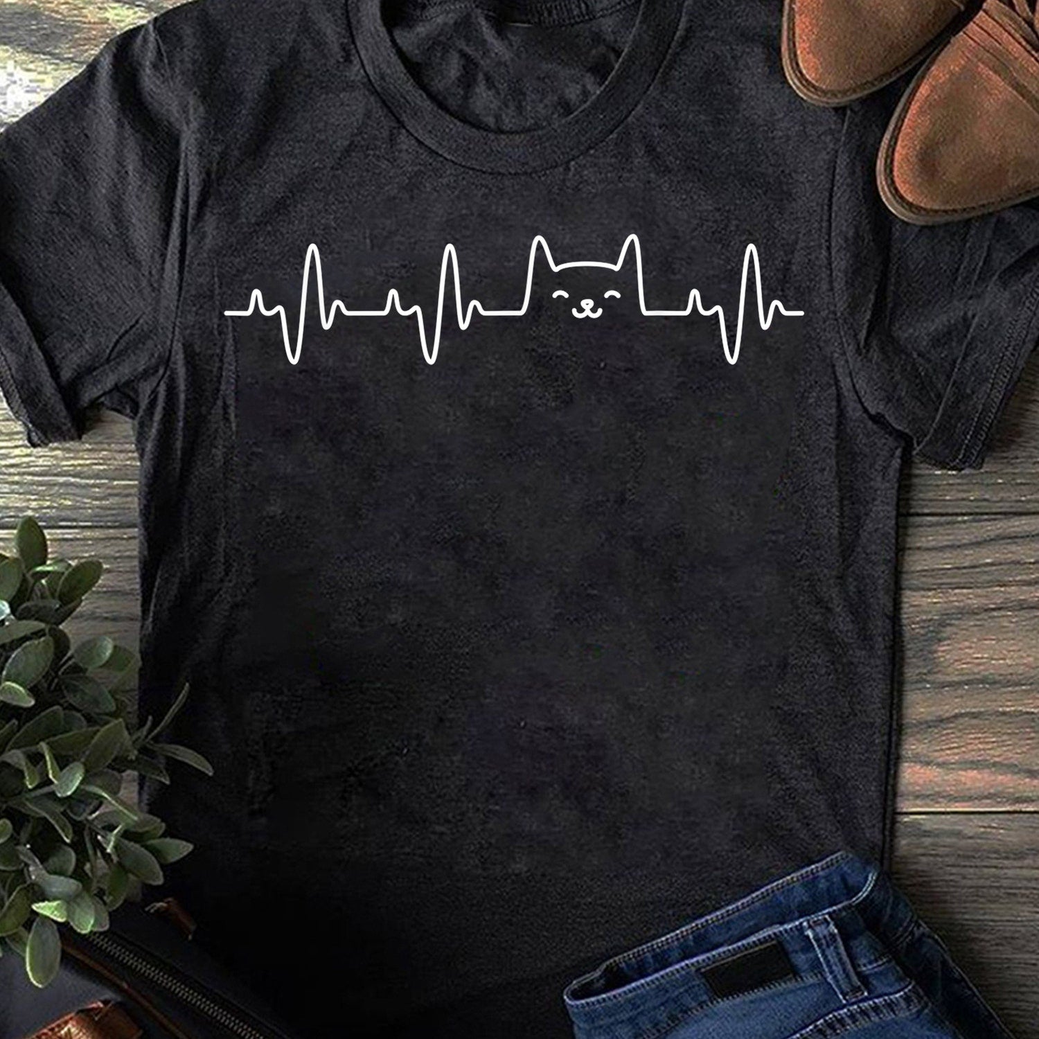 Cat Heartbeat Shirt Love Cats Women's Girls Cat Lover TShirt T-Shirt - Cat Lover Gift, Funny Cat Shirt, Summer Shirt, Cool Cat, Cat Shirt