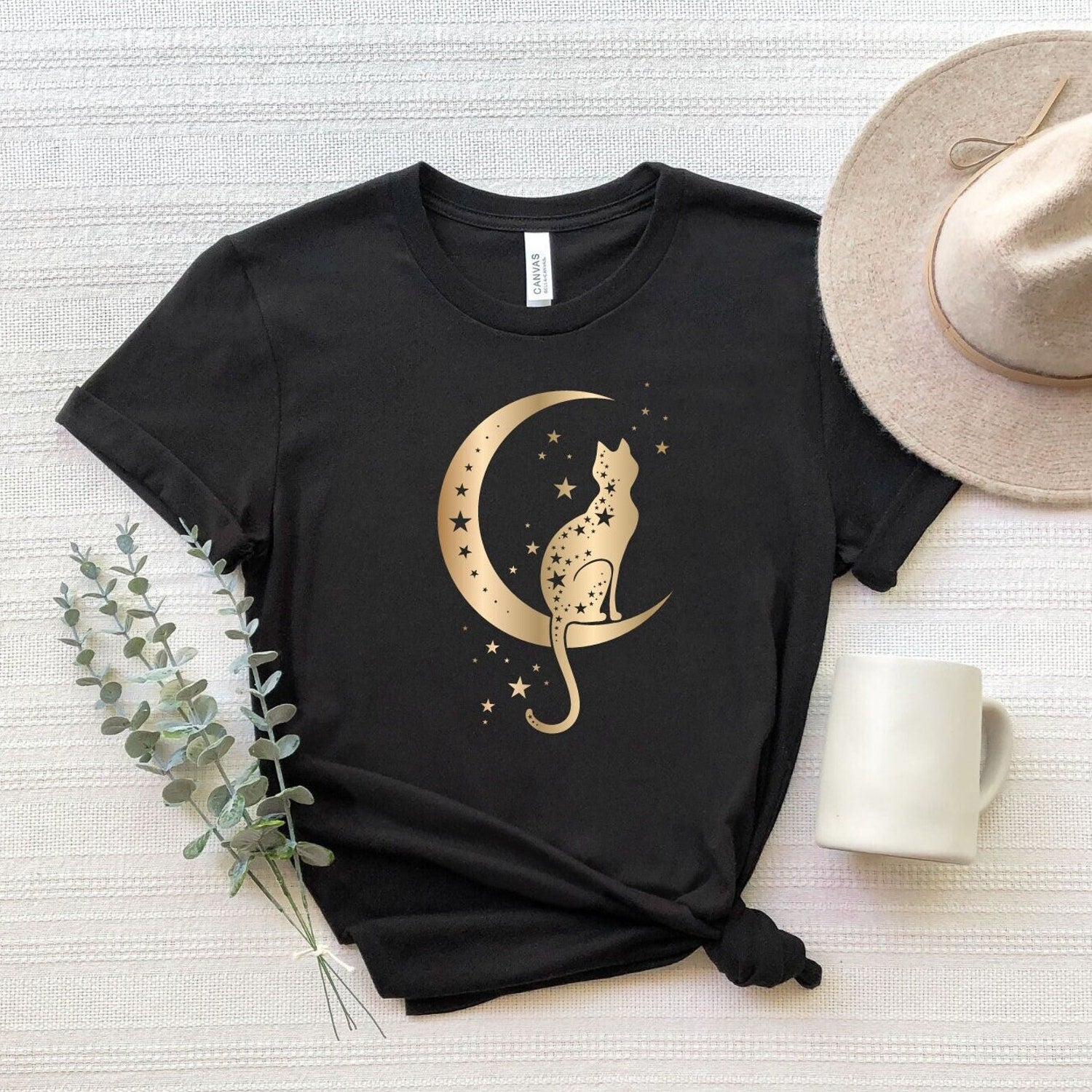 Cat In The Moon Shirt, Cat Lover T-Shirt, Cat And Moon Tee, Celestial Cat Shirt, Magical Cat T-Shirt, Witchy Cat Shirts, Aesthetic Cat Tee