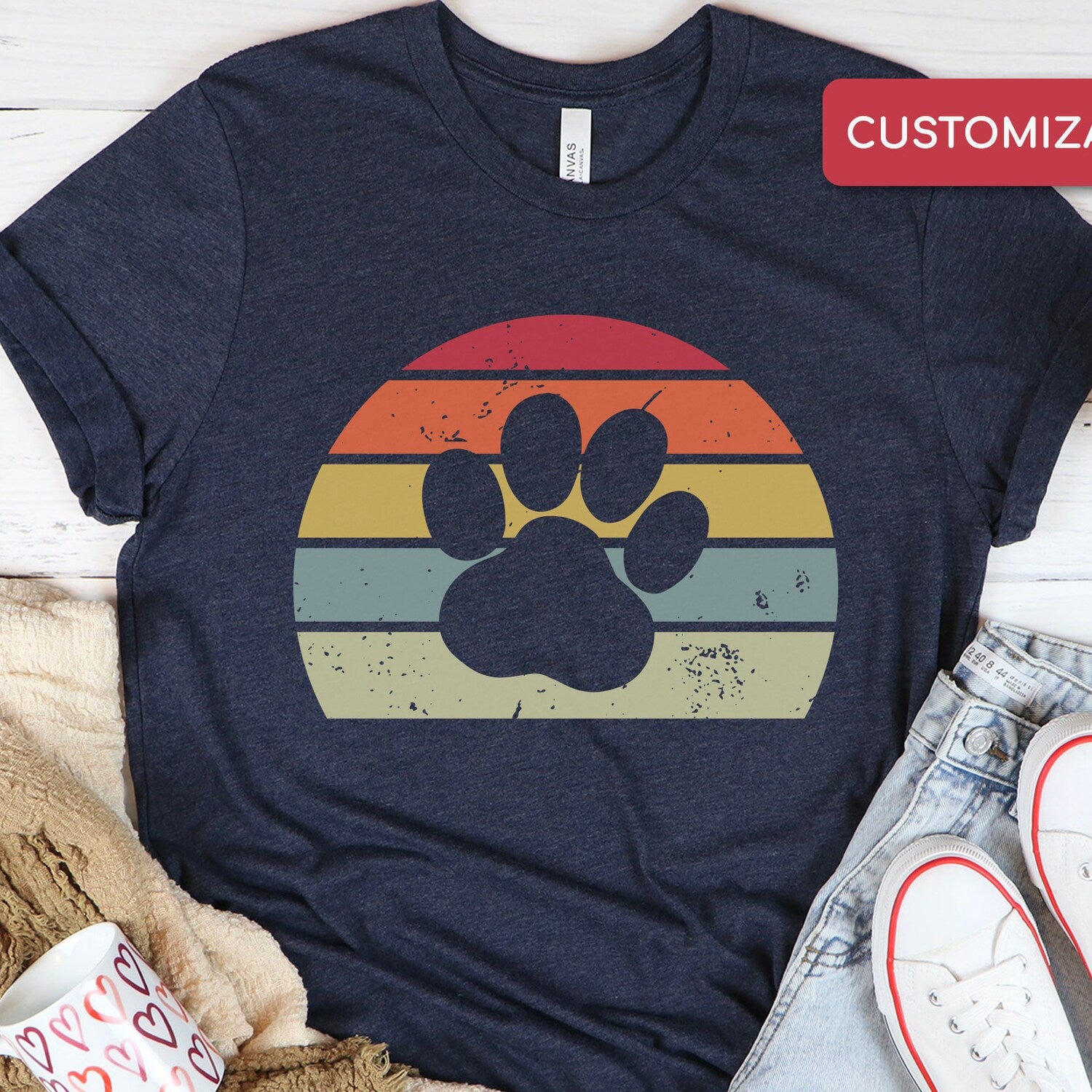 Cat Mom Gift Shirt For Woman - Funny Cat Mama Retro Paw Print Tee