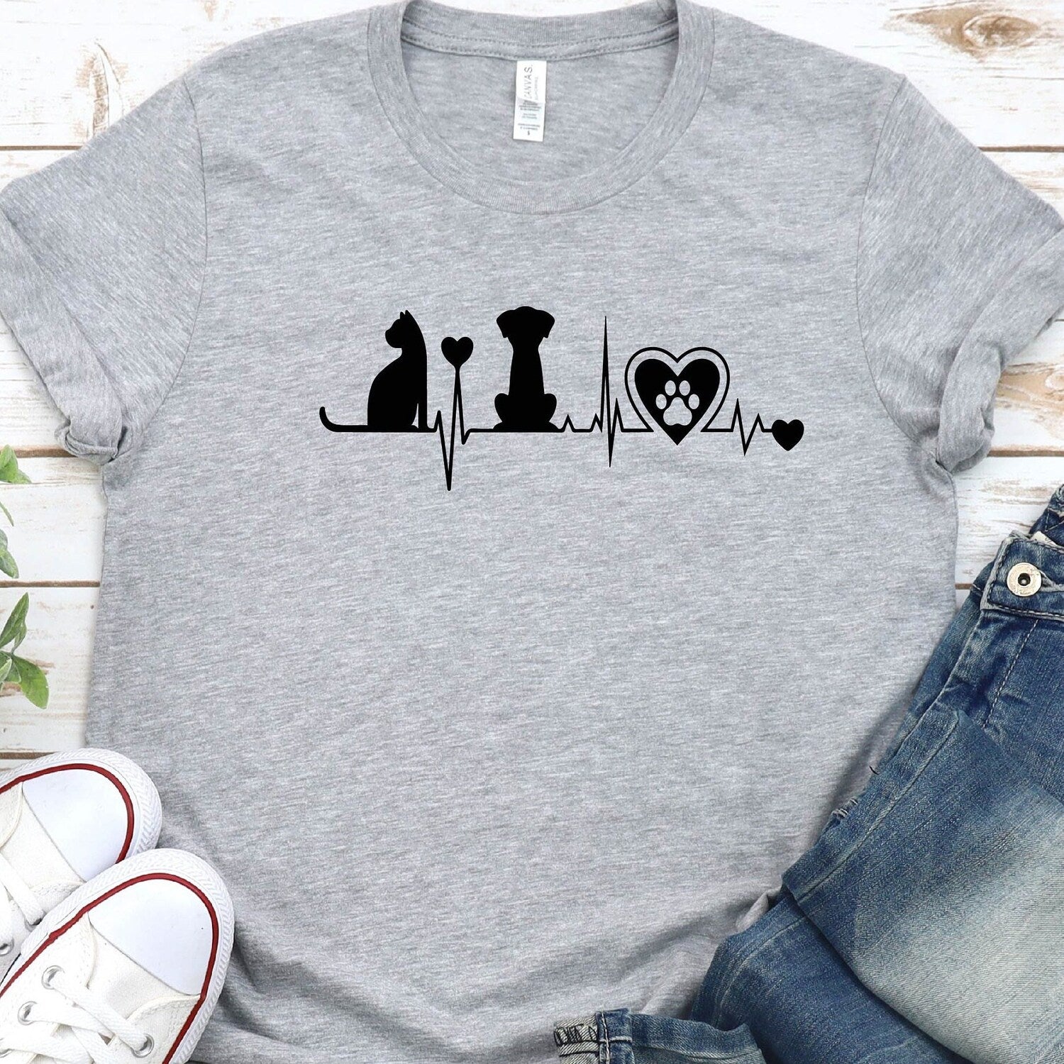 Cat and Dog Heartbeat Shirt: Animal Lover Tee