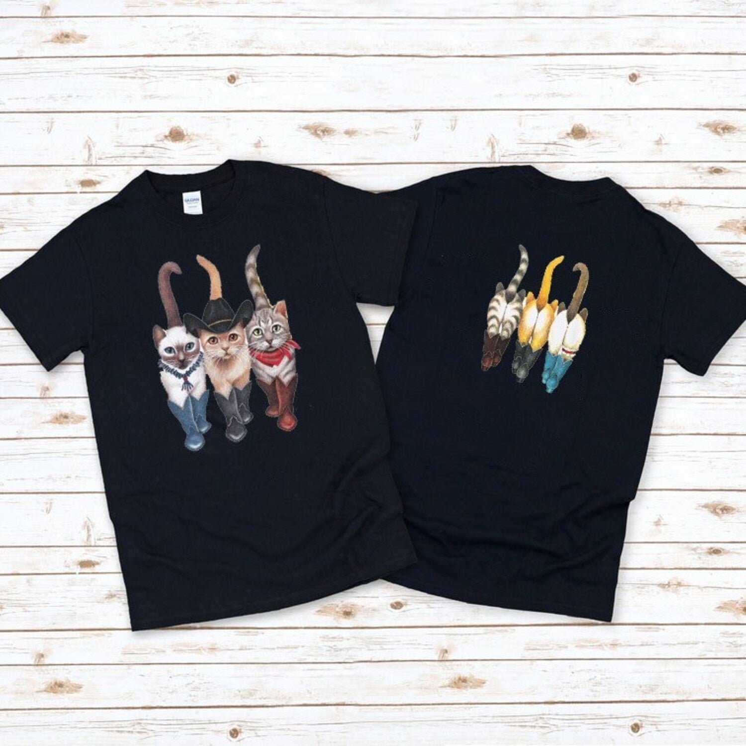 Cat Cowboy, Cowboy Cat Unisex T Shirt, Printed Two Sides, Cat  Lovers T Shirt For Men Women, For Youth And Toddler