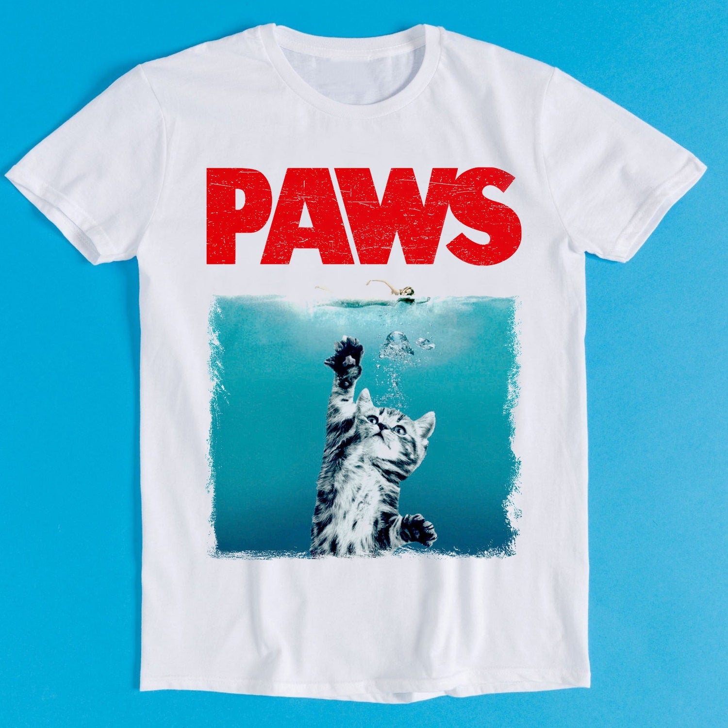 Paws Jaws Cat Fun Funshirt Funny Kitten Kitty Katze WeiÃe Hai Meme Funny Style Unisex Gamer Cult Movie Music Gift Tee T Shirt K930