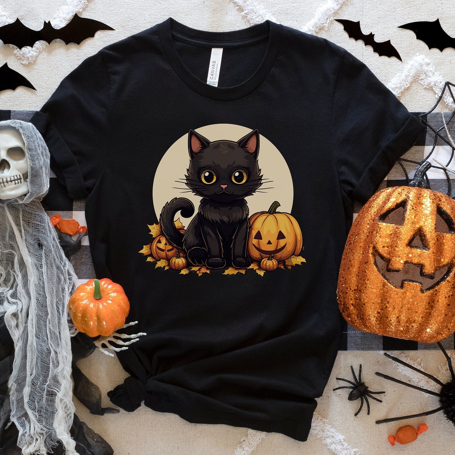 Black Cat Halloween T-Shirt - Funny Pumpkin Costume Tee for Cat Lovers
