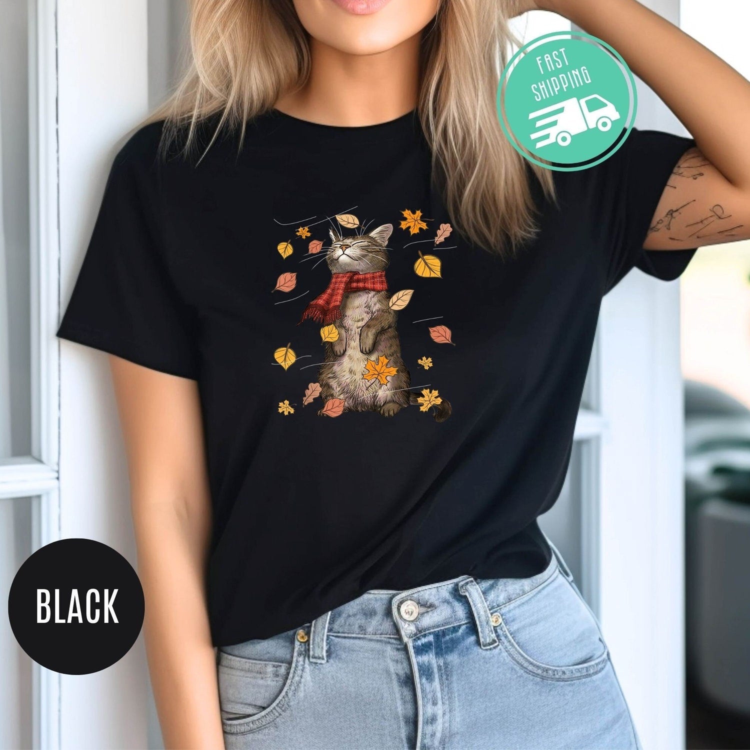 Cats Autumn Fall Shirt, Funny Thanksgiving Cat Lover T-Shirt, Fall Leaves Tree Design, Cute Cat Sweatshirt, Fall Gift for Cat Moms