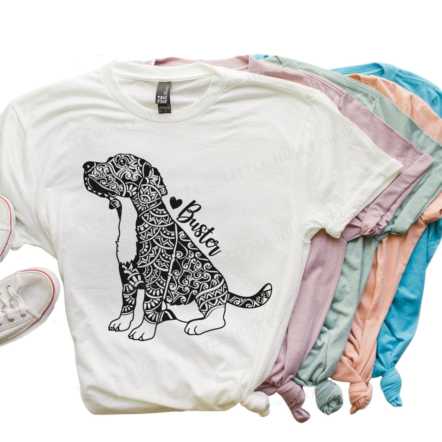 Dog Mandala Drawing Shirt with YOUR Dog's Name - Lab Dog Drawing on a Shirt - Labrador with Busy Design - Mandala Dog Mom T Shirt Gift Idea