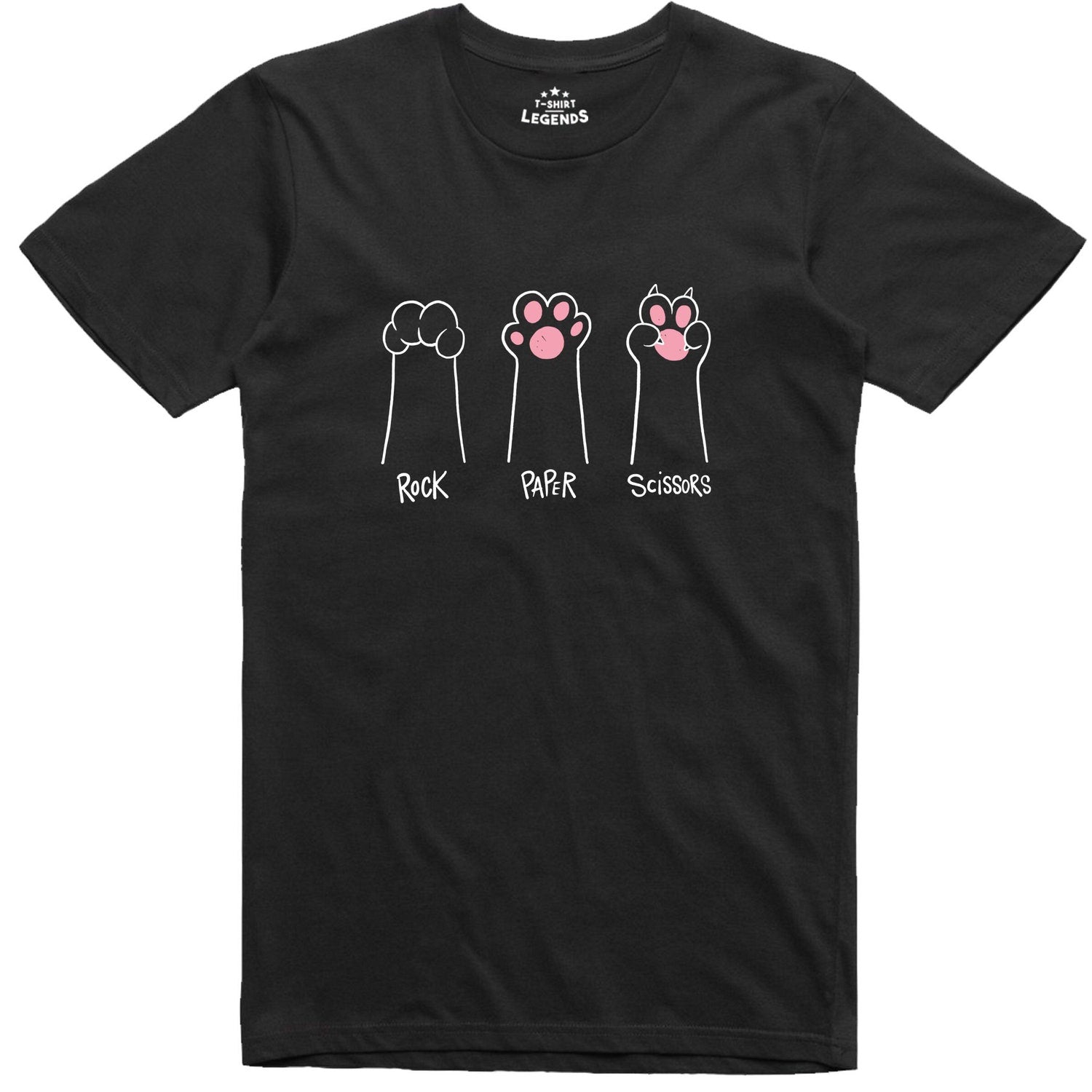 Funny Mens T Shirt Cat Paws Rock Paper Scissors T Shirt Regular Fit Cotton Tee