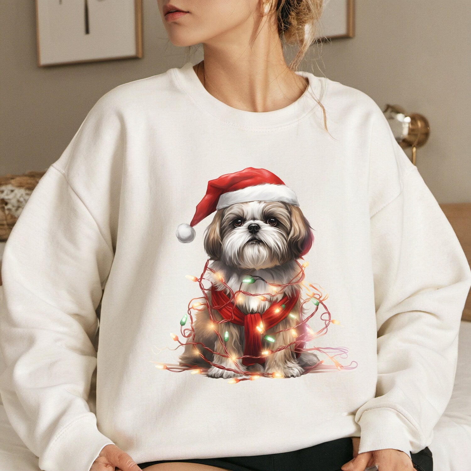 Christmas Shih Tzu Sweatshirt, Christmas Dog Sweater, Happy New Year Dog Shirt, Christmas Lights Dog Tee, Pet dog Mom T-shirt