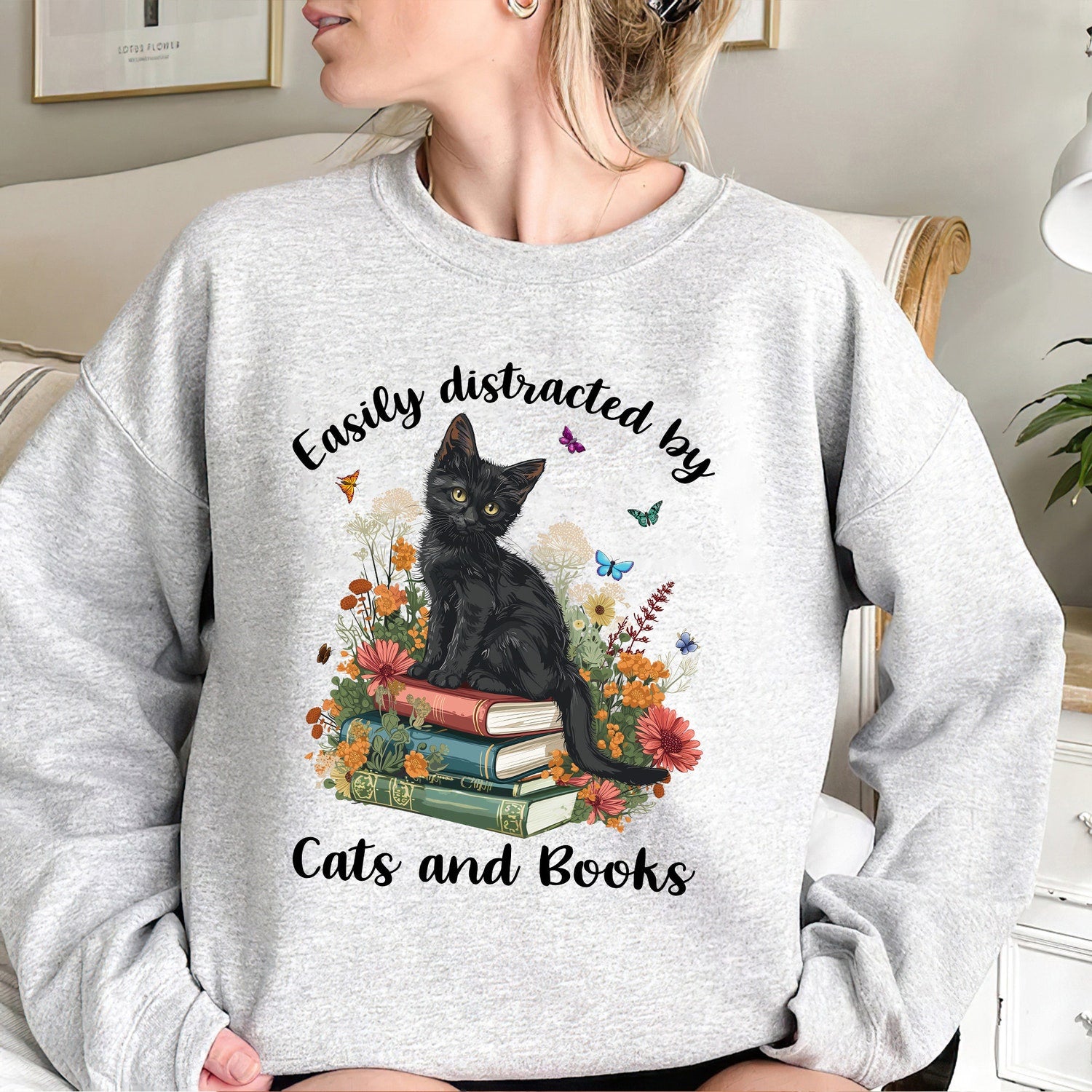 Cats and Books Shirt: Easily Distracted, Book Lover Gift