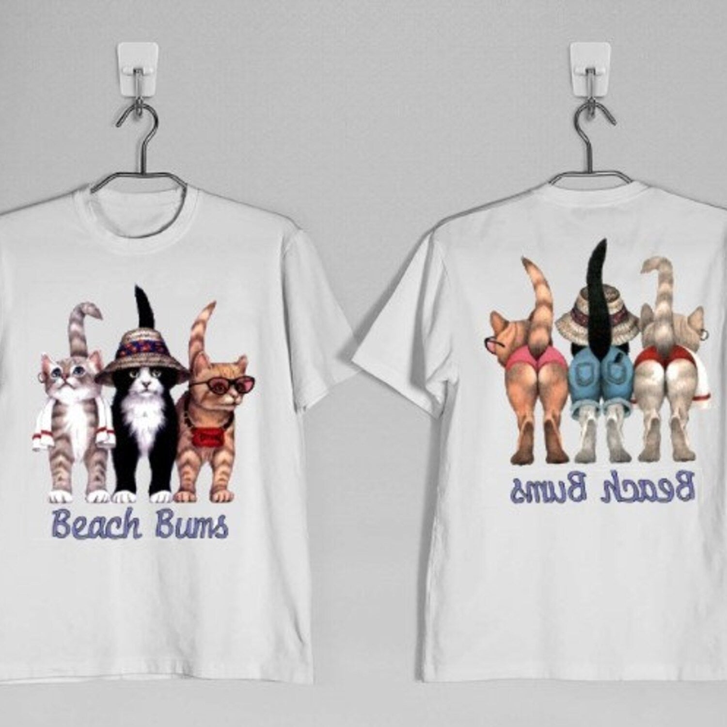 Funny Unisex Beach Bums Cats T-Shirt, Beach Bums Cats  Youth and Toddler T-Shirt Printed On Two Sides, Gift for Cat Lovers