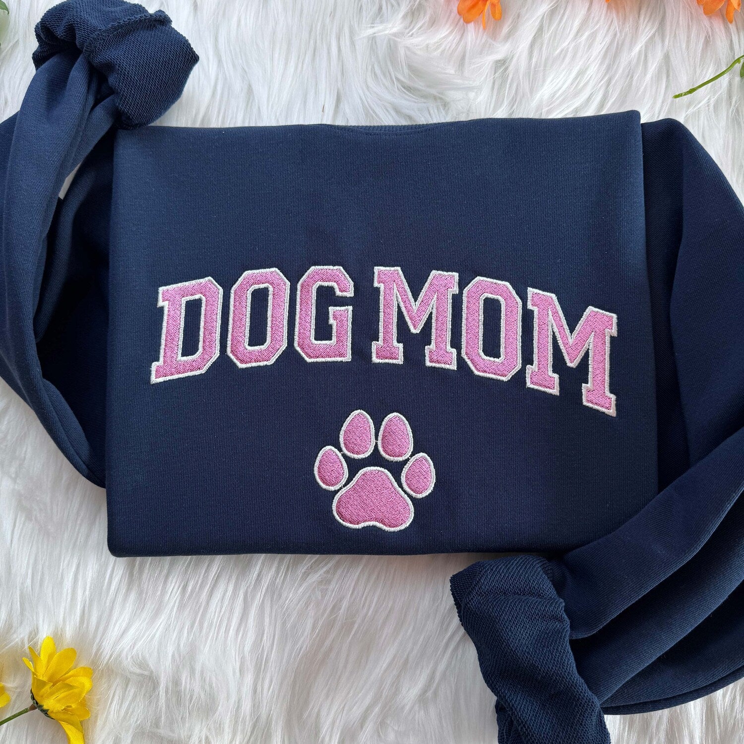 Dog Mom Embroidered Sweatshirt: Varsity Style Crewneck