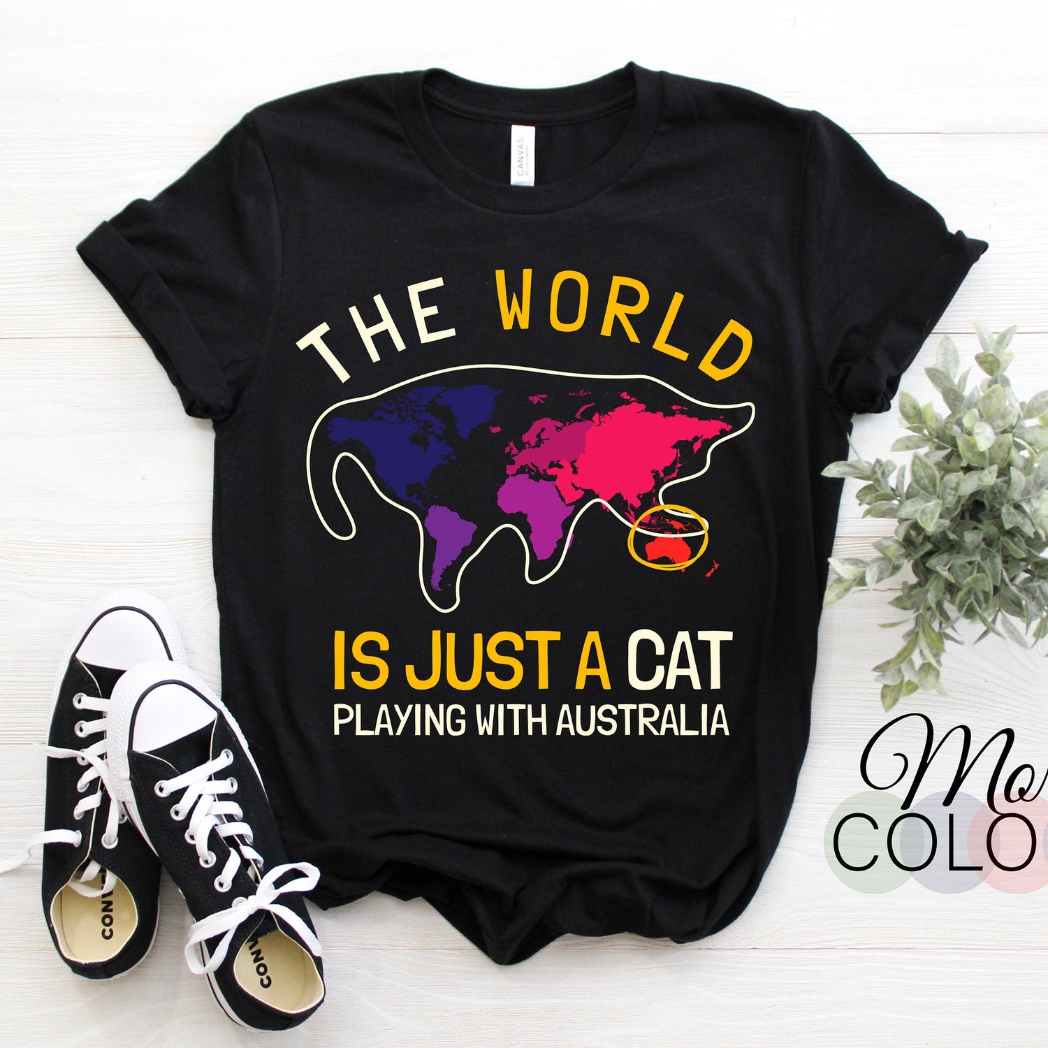 World Map Cat Playing T-Shirt | Funny Geography Cat Lover Gift | For Men & Women