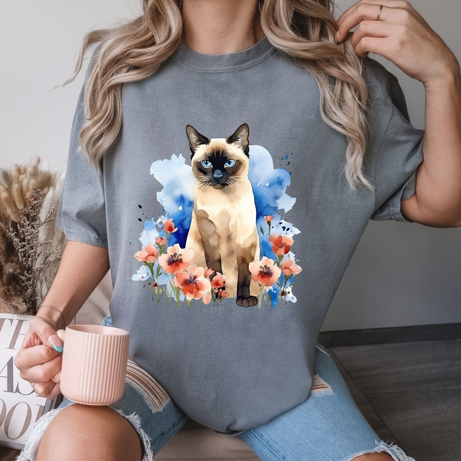 Comfort ColorsÂ® Nature Lover T Shirt, Floral Cat Shirt, Cat Mom Shirt, Cute Cat Shirt, Flower Shirt, Cat Lover Gift, Animal Lover T Shirt