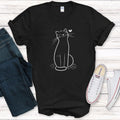 Simple Cute Cat T-Shirt, Minimalist Cat Drawing & Heart, Gift for Cat Lovers - Unisex T-Shirt
