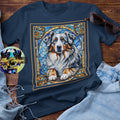 Australian Shepherd Stained Glass graphic tee shirt Blue Merle Aussie mama gifts art nouveau stained glass Aussie dog gifts dog mom t-shirts