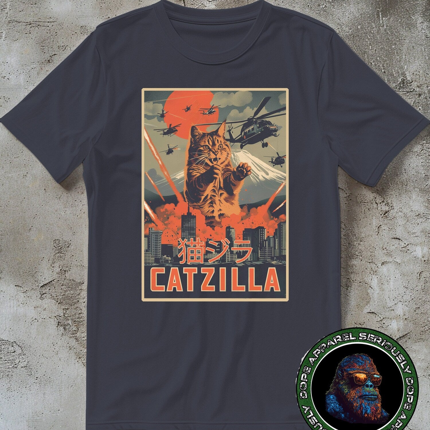 Catzilla Retro Japanese Movie Poster T-Shirt | Funny Cat Graphic Tee | Cat Lover Gift