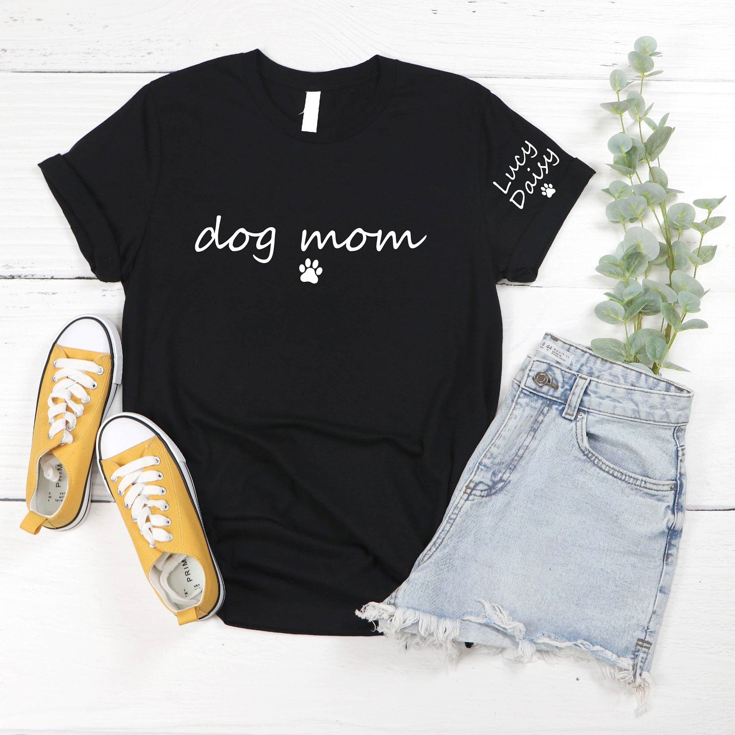Custom Dog Mama with Pet Name & Heart on Sleeve Shirt, Dog Mom T-Shirt, Mothers Day New Dog Mom Gift, Gift For Mothers Day Dog Mom T-Shirt